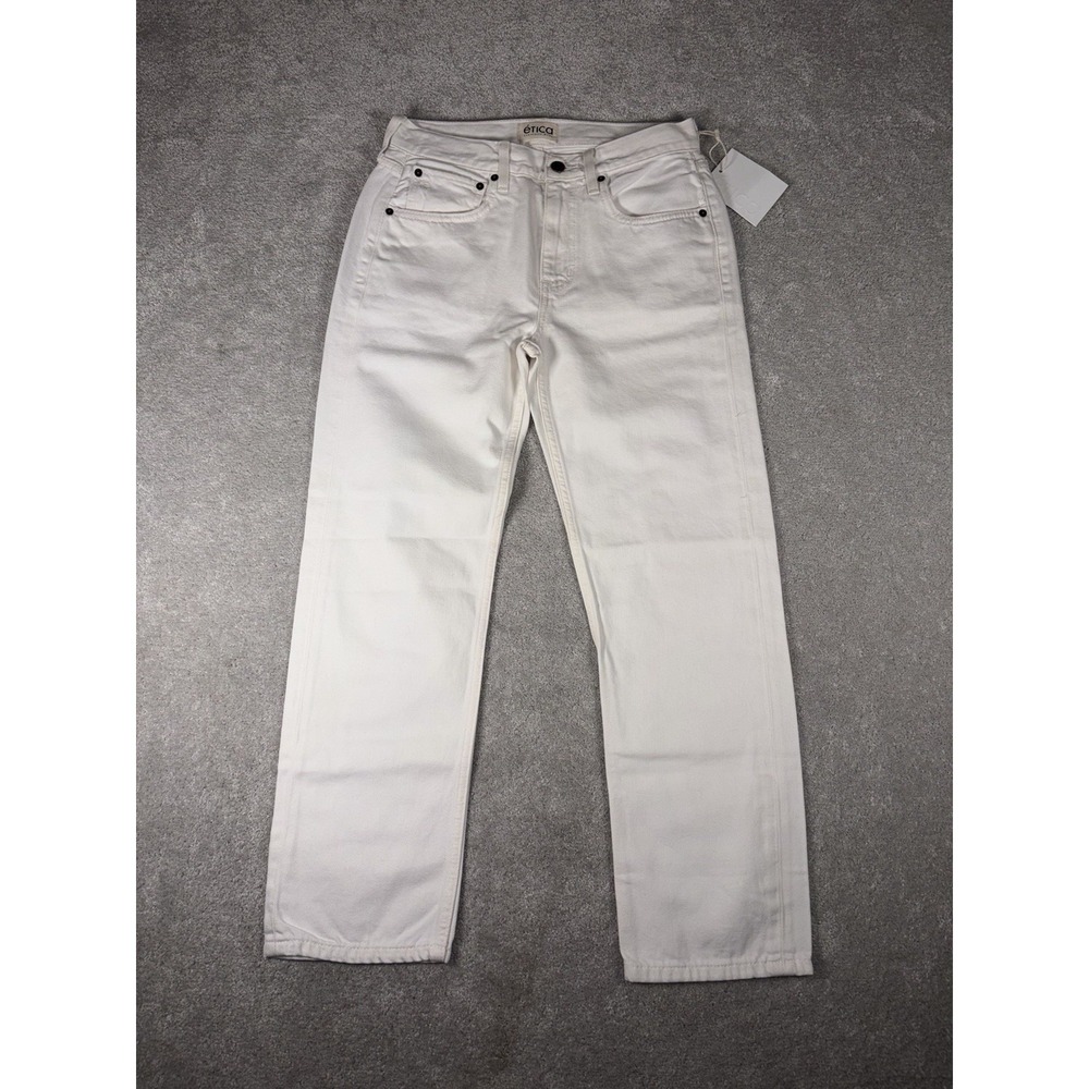 Etica Rhea Mid-Rise Straight Leg Jeans, Size 26 Vintage White NWT $182